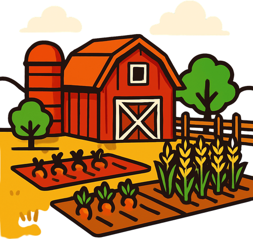 A farm.
In-Game asset.  2d.  High contrast.  No shadows