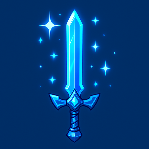 espada azul con destellos.
In-Game asset.  2d.  High contrast.  No shadows