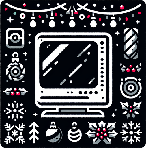 a PC, christmas style Single Game Texture. In-Game asset. 2d. Blank background. High contrast. No shadows.