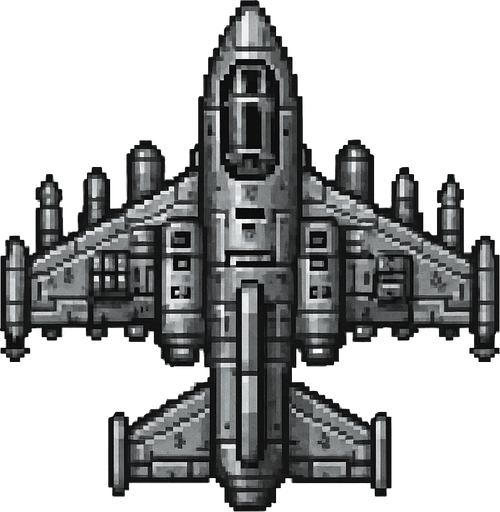 gri 2d piksel yüksek techizatlı uçak.
In-Game asset.  2d.  High contrast.  No shadows