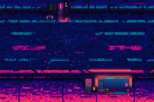 cyberpunk pixel art asphalt street. In-Game asset. 2d. High contrast. No shadows, street debris