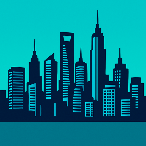 The skyline of a modern city.
In-Game asset.  2d.  High contrast.  No shadows