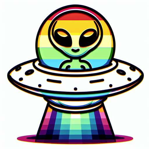 create a rainbow alien in a UFO.
Single Game Texture.  In-Game asset.  2d.  Blank background.  High contrast.  No shadows