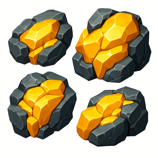 rocas con oro.
In-Game asset.  High contrast.  No shadows. 3D