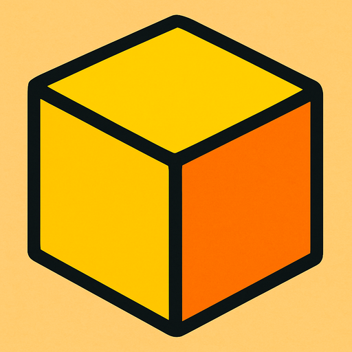 yellow and orange cube 2d.
In-Game asset.  2d.  High contrast.  No shadows