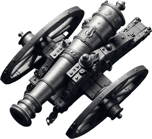 Top down view of a cannon.
Single Game Texture. In-Game asset. 2d. Blank background. High contrast. No shadows.