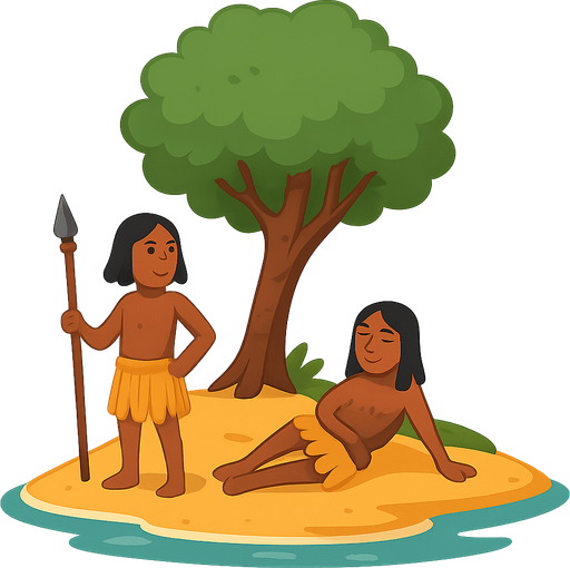 üzerinde bir ağaç olan tropikel bir ada
üstünde yerliler olsun. No background. Transparent background. Blank background. No shadows. 2d. In-Game asset. flat