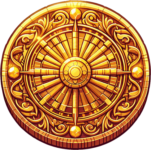 Gold coin.
Single Game Texture.  In-Game asset.  2d.  Blank background.  No shadows