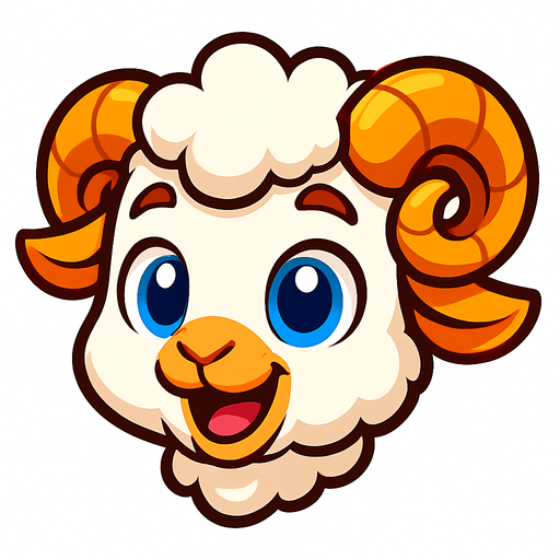 Vibrant cartoon white baby ram face .
Game asset. 2d. Blank background. High contrast. No shadows.