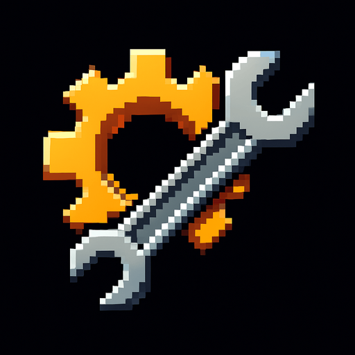 Пиксельная шестерёнка с гаечным ключом.
In-Game asset.  2d.  High contrast.  No shadows