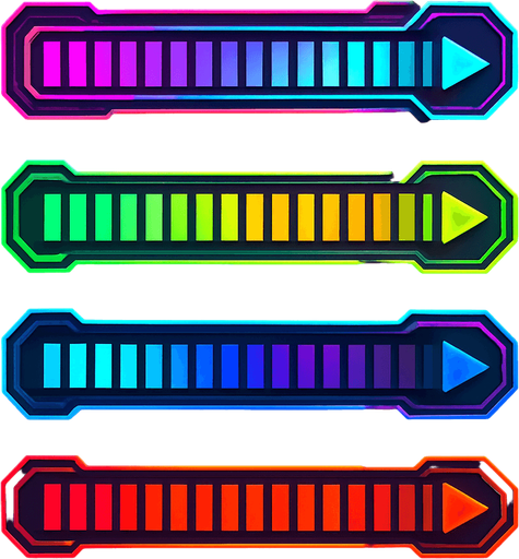 Volume bar assets without volume icons. HD colors. cyberpunk. Abstract. Different colors.
In-Game asset.  2d.  High contrast.  No shadows