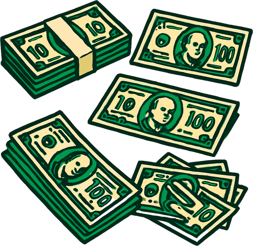 billetes de dolar.
In-Game asset.  2d.  High contrast.  No shadows