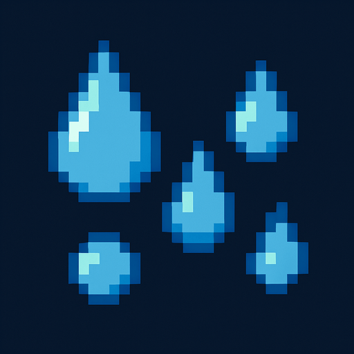Gotas de agua pixelar.
In-Game asset.  2d.  High contrast.  No shadows
