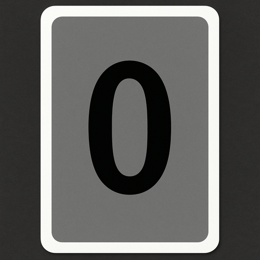 Rectangular card numbered 0, with a white border around it and a gray background..
In-Game asset.  2d.  High contrast.  No shadows
