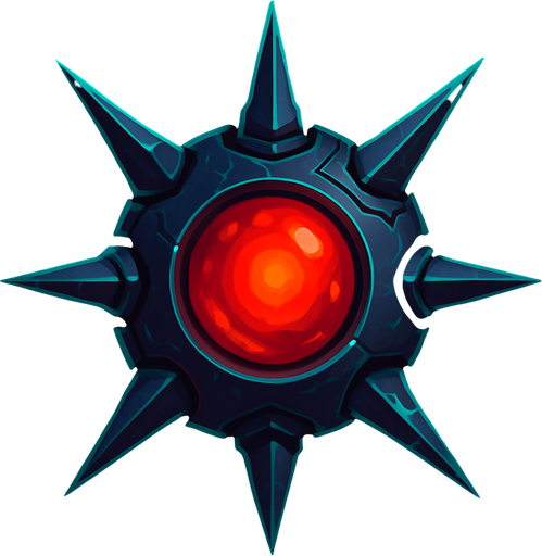 An alien space mine with spikes and red glowing center.
In-Game asset.  2d.  High contrast.  No shadows