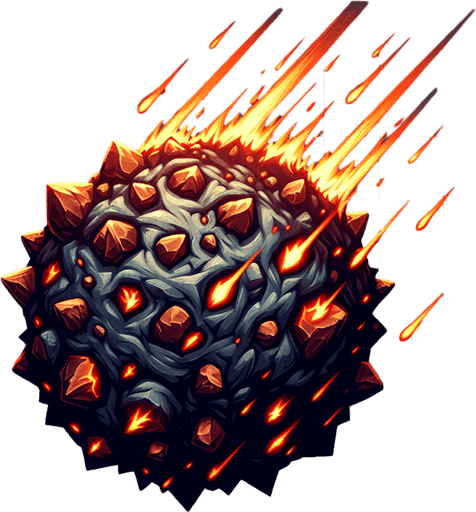 a giant meteor.
Single Game Texture. In-Game asset. 2d. Blank background. High contrast. No shadows.