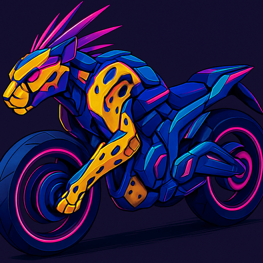 cyberpunk American anime koraidon Miraidon-esque motorcycle animal futuristic cheetah-meets-motorcycle