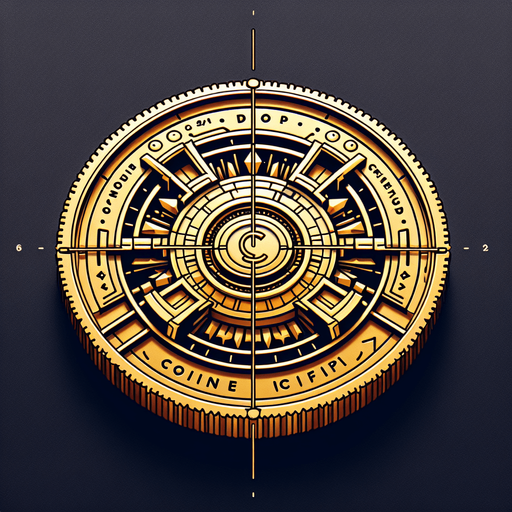 a gold coin saying 'coinflip'.
In-Game asset. 2d. Blank background. High contrast.