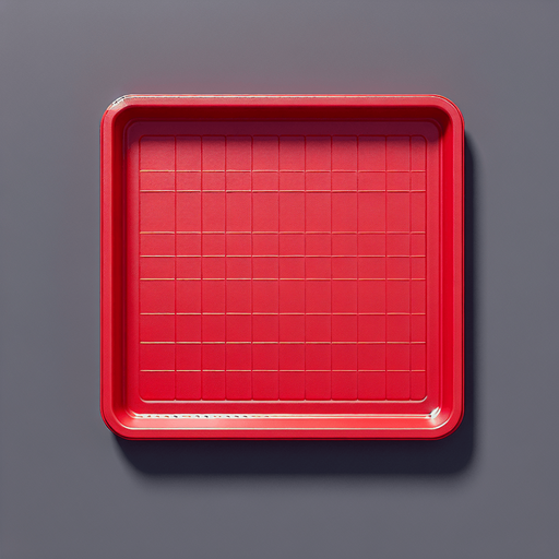red plastic tray. topdown view.
Single Game Texture. In-Game asset. 2d. Blank background. High contrast. No shadows.