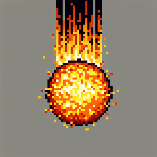 8 bit fireball
with a flame trail that goes down.
Single Game Texture. In-Game asset. 2d. Blank background.. No shadows.