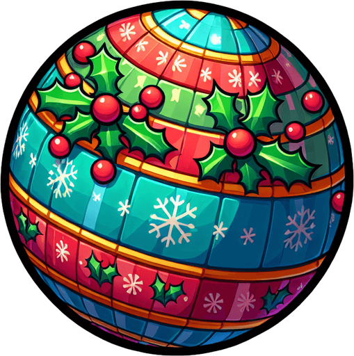 Ball with Christmas skin. Cartoon. Single Game Texture. In-Game asset. 2d. Blank background. High contrast. No shadows.