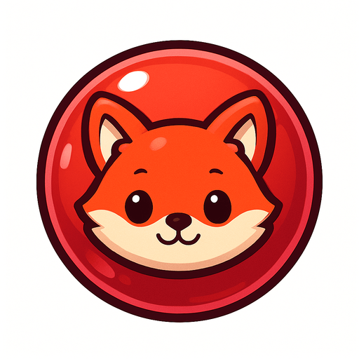 A glossy red bubble with a cute fox face inside, cartoon style, 2D mobile game asset, white background.
In-Game asset.  2d.  High contrast.  No shadows