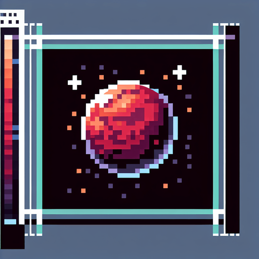 pixel art of a tiny planet.
Single Game Texture. In-Game asset. 2d. Blank background. High contrast. No shadows.