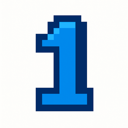 Número 1 azul , pixelart.
In-Game asset.  2d.  High contrast.  No shadows