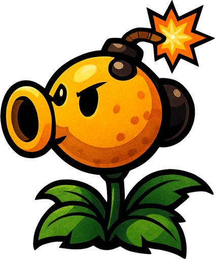 explosivepeashooter de plantas vs zombie fusion.
In-Game asset.  2d.  High contrast