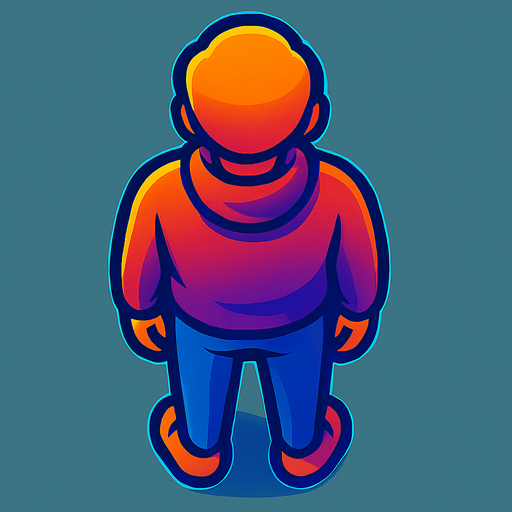 A young man standing, facing away with his back facing down. Top down view.