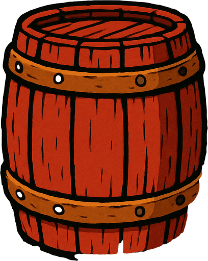 un barril rojo de era medieval.
In-Game asset.  2d.  High contrast.  No shadows
