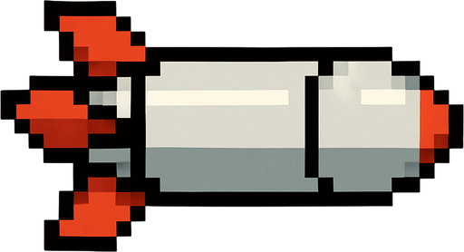 a 2d pixel art missile.
In-Game asset.  2d.  High contrast.  No shadows
