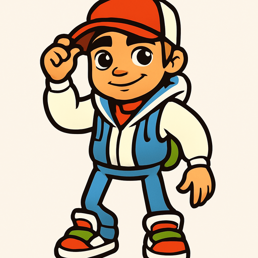 Jake from Subway surfers player.
In-Game asset.  2d.  High contrast.  No shadows