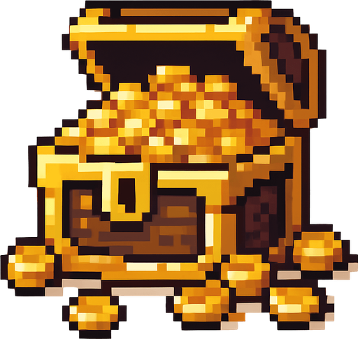 2d pixel bir altından hazine kutusu.
In-Game asset.  2d.  High contrast.  No shadows