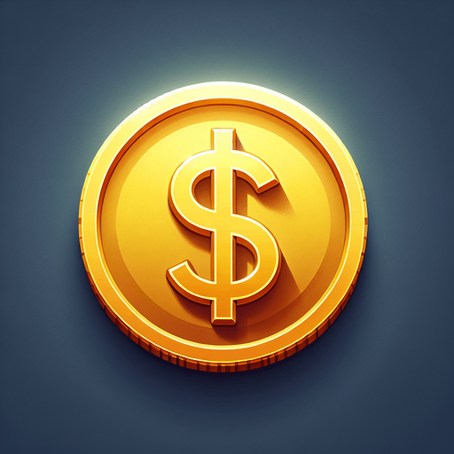 Gold coin with dollar sign.
Single Game Texture.  In-Game asset.  2d.  Blank background.  High contrast.  No shadows