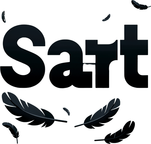 A white SVG with big bold letters, that says “Start”. A couple black feathers flying off the edge of the word. Single Game Texture.  In-Game asset.  2d.  Blank background.  High contrast.  No shadows