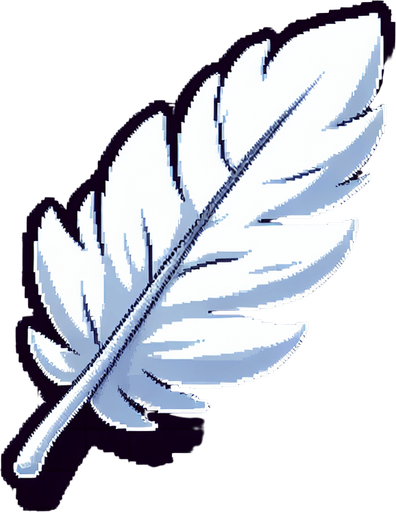 snes white feather.
Single Game Texture.  In-Game asset.  2d.  Blank background.  High contrast.  No shadows
