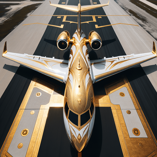 full top view of a luxury private guilded jet