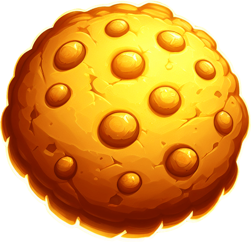 Golden cookie.
Single Game Texture.  In-Game asset.  2d.  Blank background.  High contrast.  No shadows