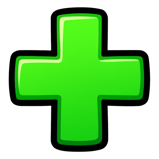 Simbolo de mas de color verde.
In-Game asset.  2d.  High contrast.  No shadows