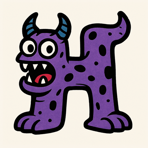 A harfine benzeyen bir canavar.
In-Game asset.  2d.  High contrast.  No shadows