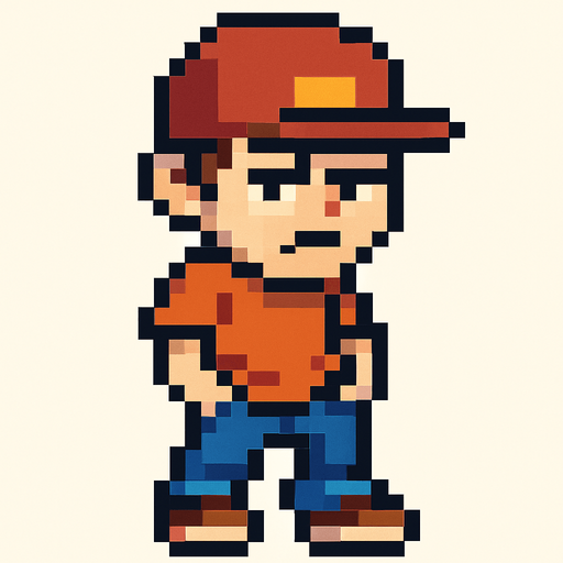 bad regular casual kid full body 2d pixel art.
In-Game asset.  2d.  High contrast.  No shadows