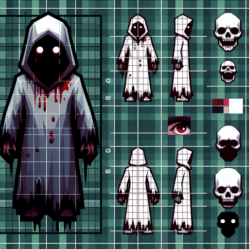 maak een horror player karakter van boven af
Single Game Texture. In-Game asset. 2d. Blank background. High contrast. No shadows.