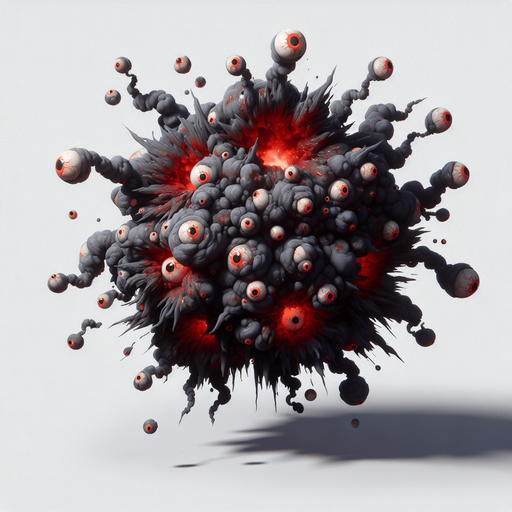 Gray red blob explosion, tentacles, eye balls, squelch
Single Game Texture. In-Game asset. 2d. Blank background. High contrast. No shadows.