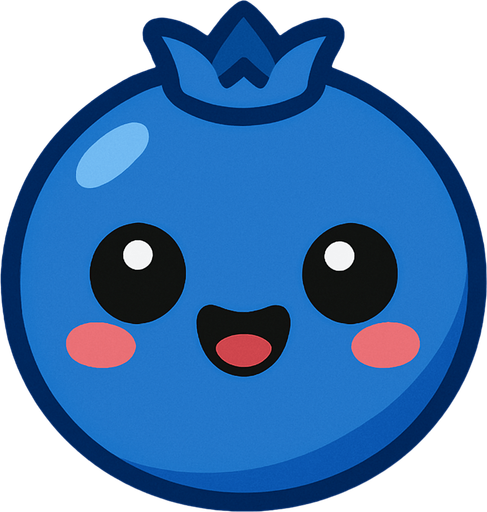 Blueberry with cute face.
In-Game asset.  2d.  High contrast.  No shadows