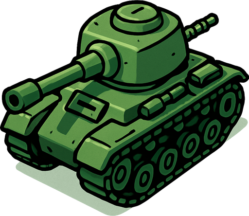 tanque de guerra verde 2D en una perspectiva de tercera persona.
In-Game asset.  2d.  High contrast.  No shadows
