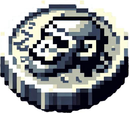 isometric silver coin with a pirate monkey face. pirate themed. pixelated. 8 bit. viewed from the top as if the coin is resting flat..
Single Game Texture. In-Game asset. 2d. Blank background. High contrast. No shadows.