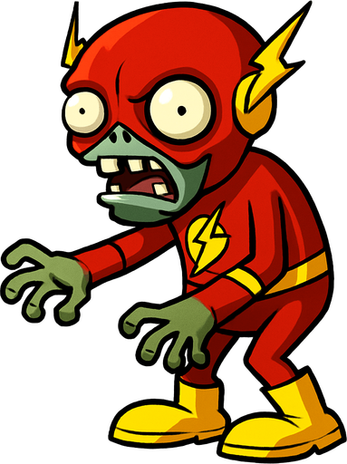 a plant vs zombies zombie whit a flash costume.
In-Game asset.  2d.  High contrast.  No shadows