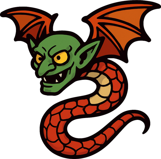 uçan goblin yılan.
In-Game asset.  2d.  High contrast.  No shadows