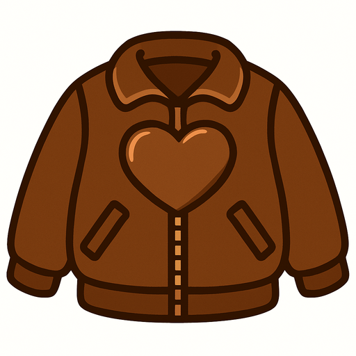 cute heart chocolate design jacket top view..
In-Game asset.  2d.  High contrast.  No shadows